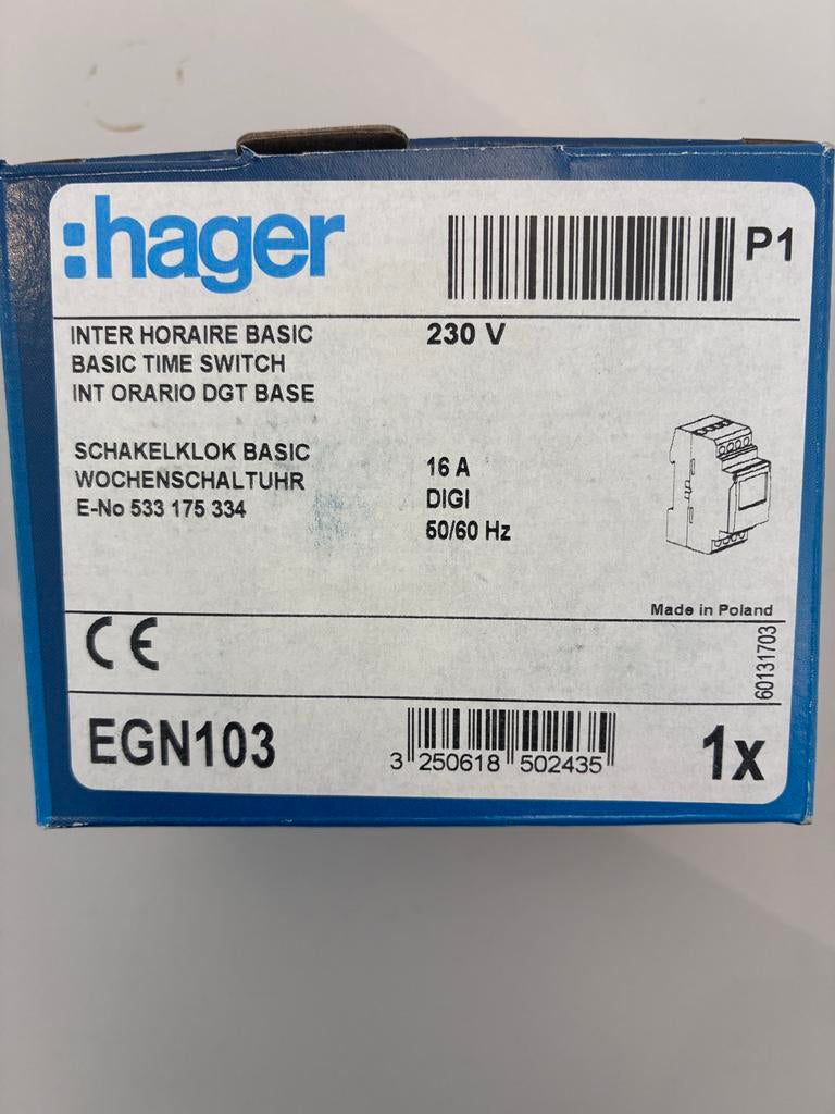 Hager schakelklok EGN103, Ophalen of Verzenden, Nieuw, Overige typen