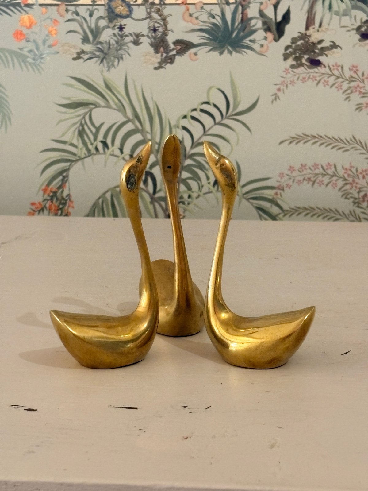 Set van 3 vintage messing zwanen - Hollywood Regency, Ophalen of Verzenden