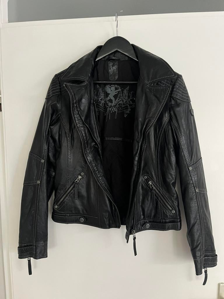 Leren bikerjack, Ophalen of Verzenden, Zo goed als nieuw, Maat 38/40 (M), Zwart