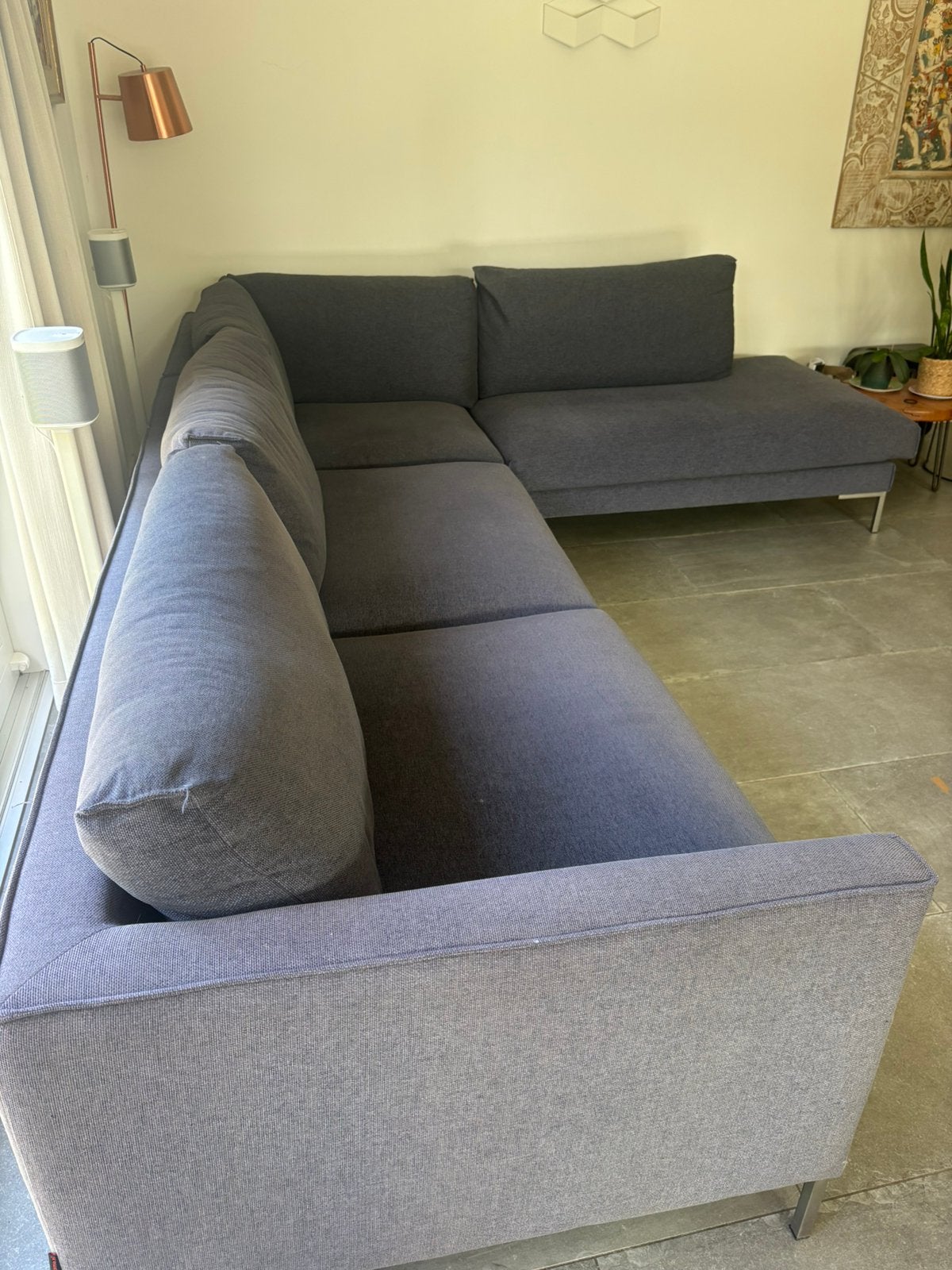 Hoekbank - Piet Klerx - donkerblauw/grijs, Gebruikt, 300 cm of meer, Ophalen of Verzenden, Vierpersoons of meer
