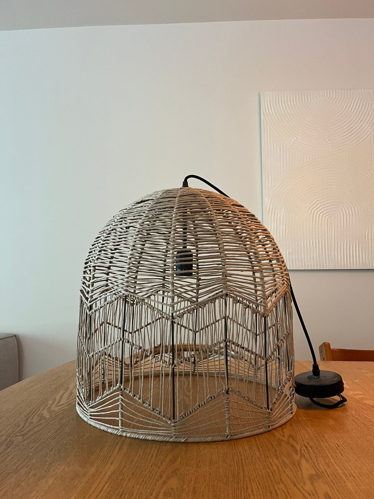Prachtige hanglamp Kwantum, Natuurlijk materiaal, Beige, Rond, Zo goed als nieuw