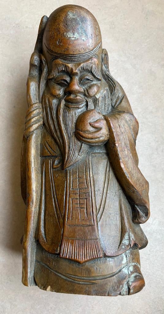 Houten Chinese geluksgod Shou Lao (28.5 cm), Antiek en Kunst, Ophalen of Verzenden