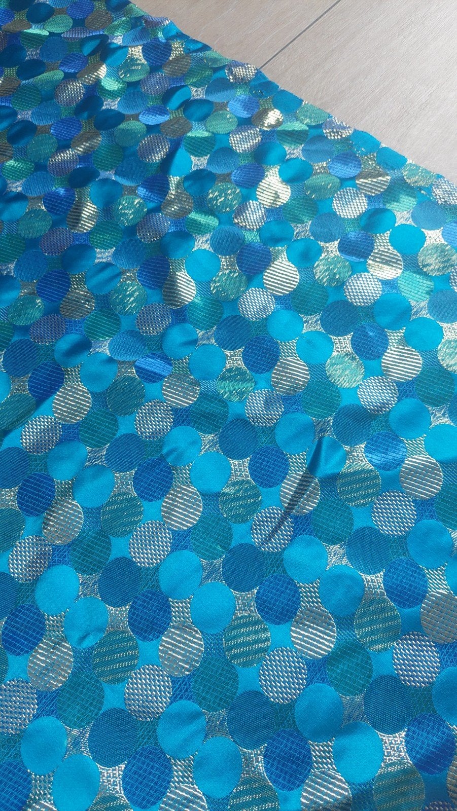 Stofpakket: Groen-Goud-Turquoise Stof met Rits en Organza, Overige materialen, Meerkleurig, 120 cm of meer, Nieuw