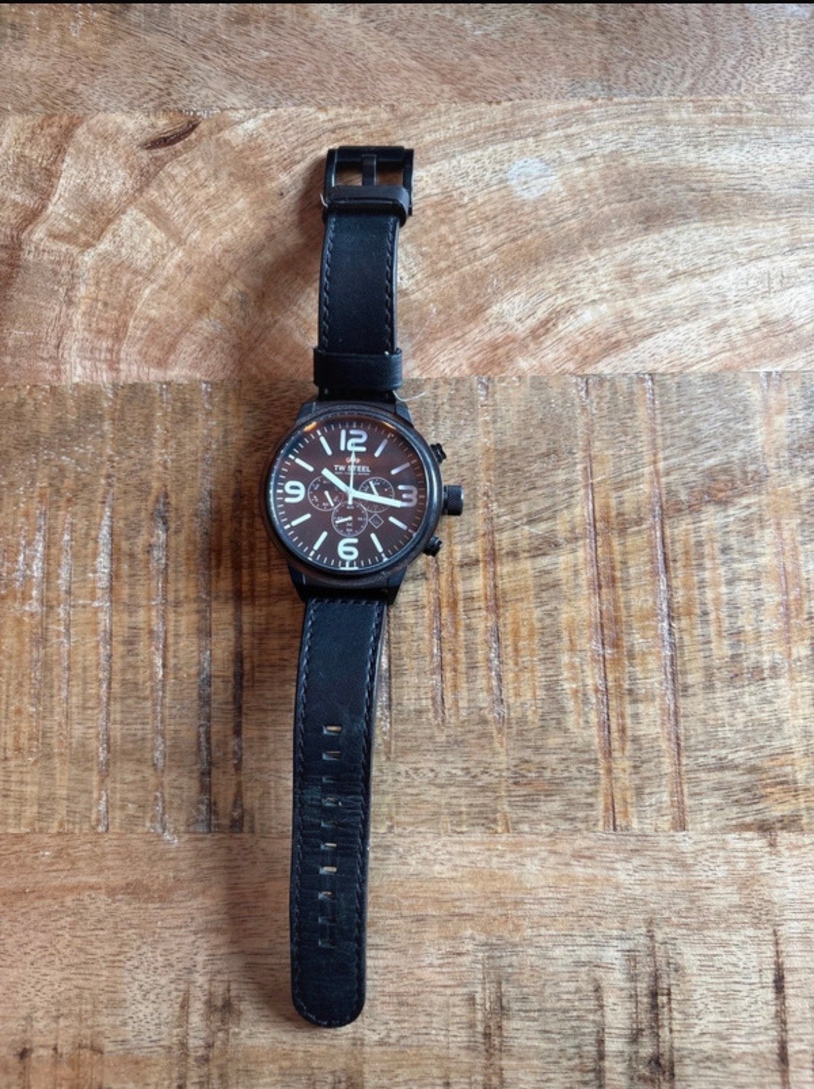 TW Steel horloge met zwarte leren band, Sieraden, Tassen en Uiterlijk, Horloges | Heren, Overige merken, Staal, Polshorloge, Ophalen of Verzenden