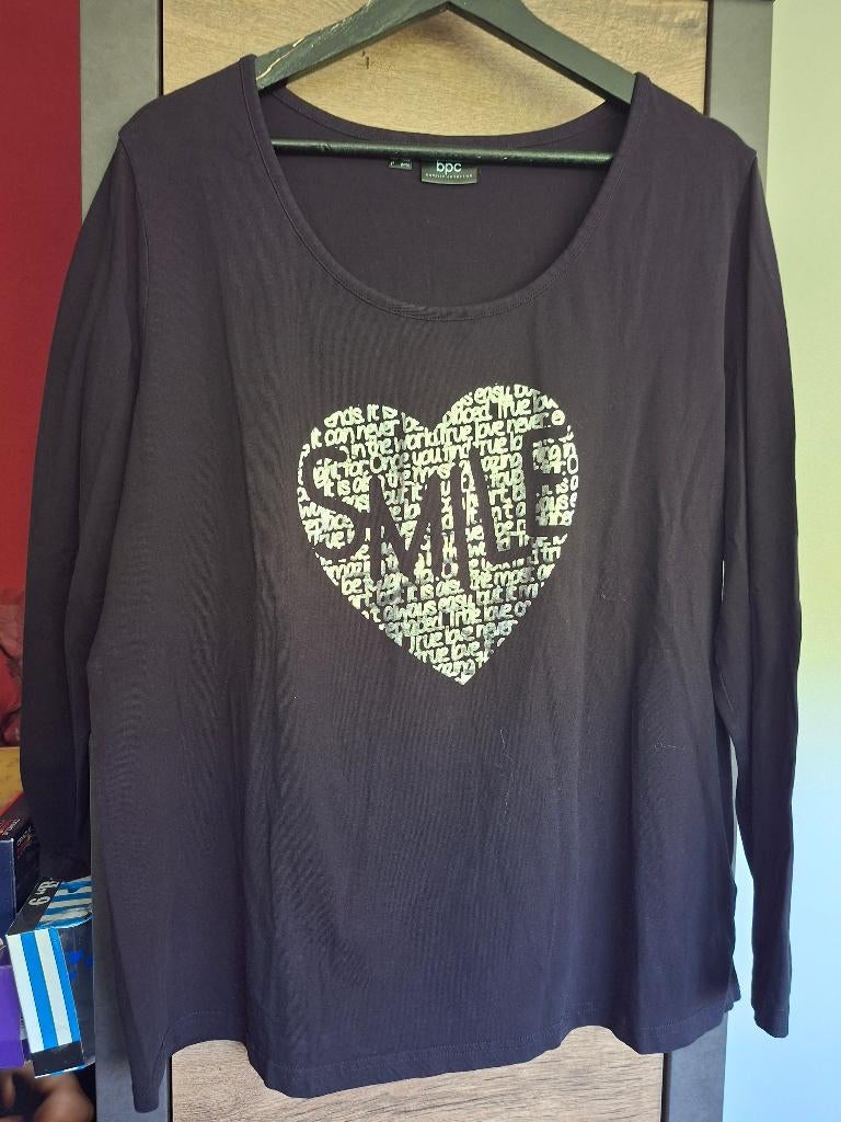Dames shirt - maat 48-50 - zwart - met zilver hartje, Zwart, Maat 46/48 (XL) of groter, Ophalen of Verzenden, Zo goed als nieuw