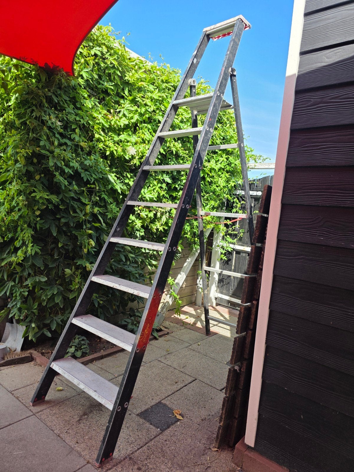 Gebruikte Kelkort trap/ladder - 8 treden, 2 tot 4 meter, Ophalen, Gebruikt, Opvouwbaar of Inschuifbaar, 4 meter of meer