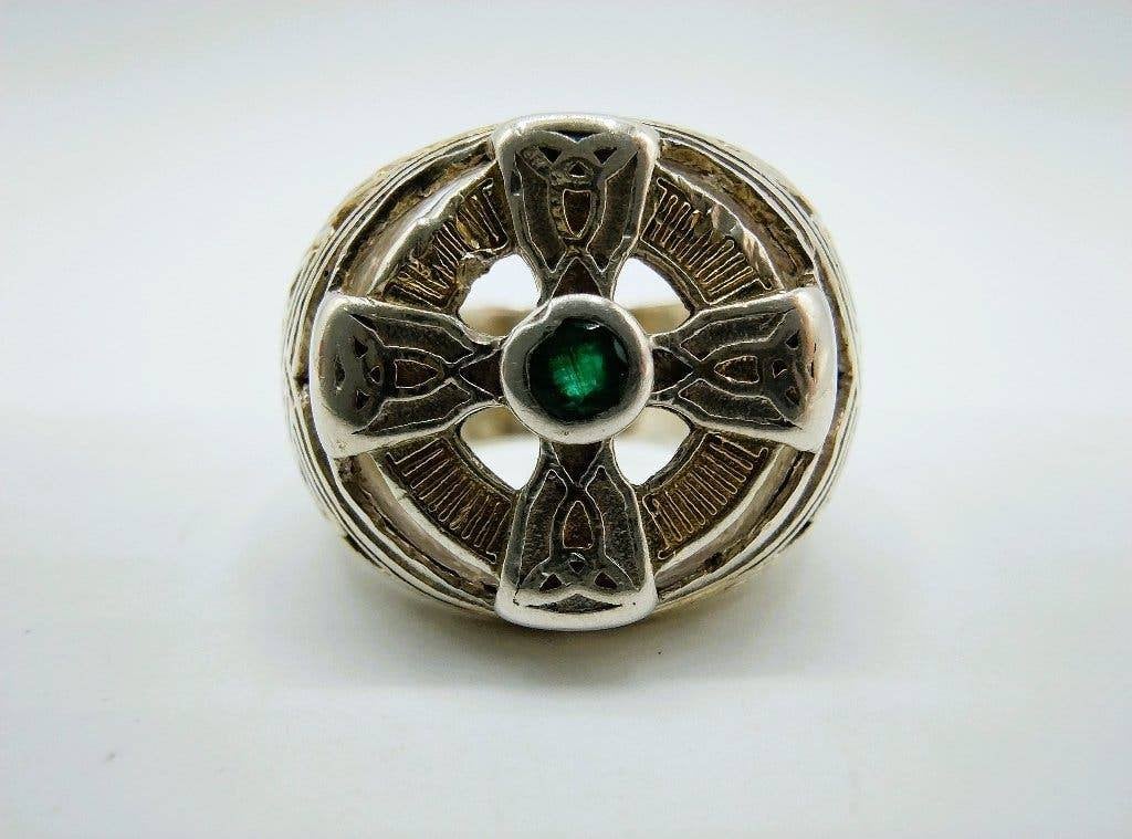 Keltische kruis ring, Franklin mint, smaragd, 18 mm, 18 tot 19, Info@zilverwebsite.nl, Verzenden, Zo goed als nieuw