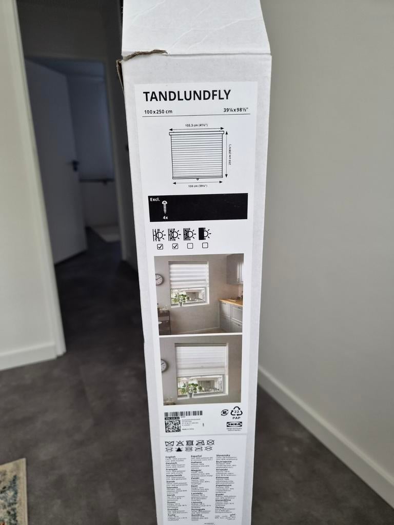 IKEA TANDLUNDFLY Rolgordijn 100x250 cm, Huis en Inrichting, Stoffering | Gordijnen en Lamellen, 200 cm of meer, Wit, Nieuw, 50 tot 100 cm