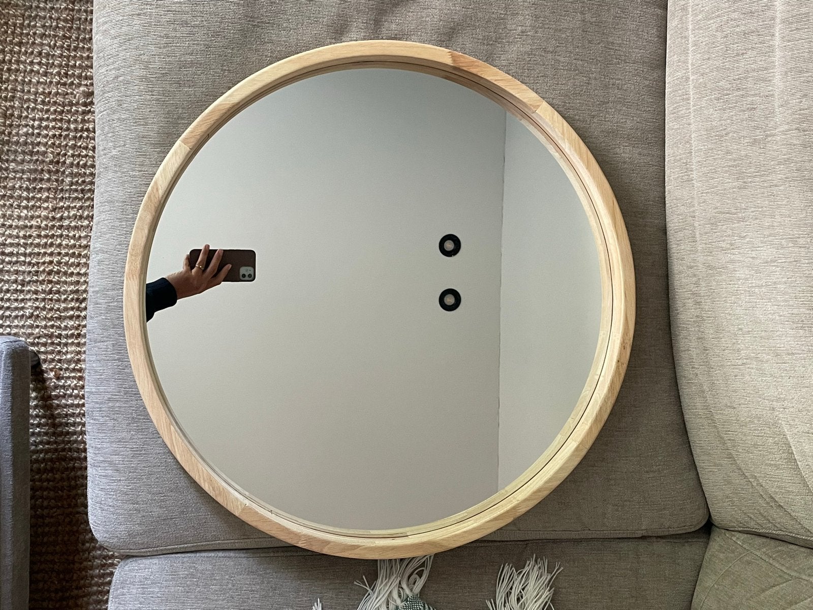 IKEA Ronde spiegel met houten frame, Huis en Inrichting, Ophalen, Zo goed als nieuw, Rond, 50 tot 75 cm