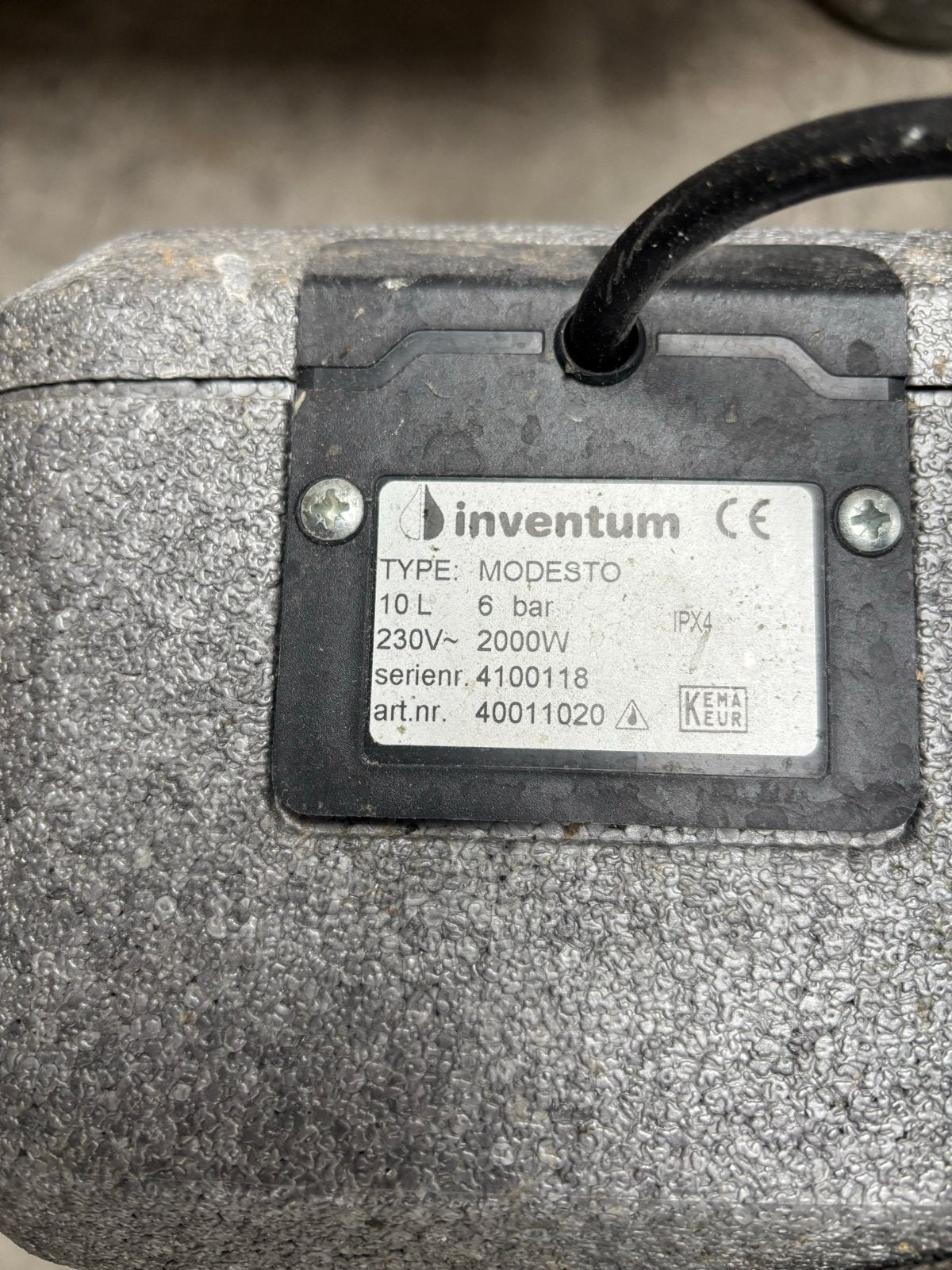 Inventum Modesto 10L boiler - 230V 2000W, Ophalen, Gebruikt