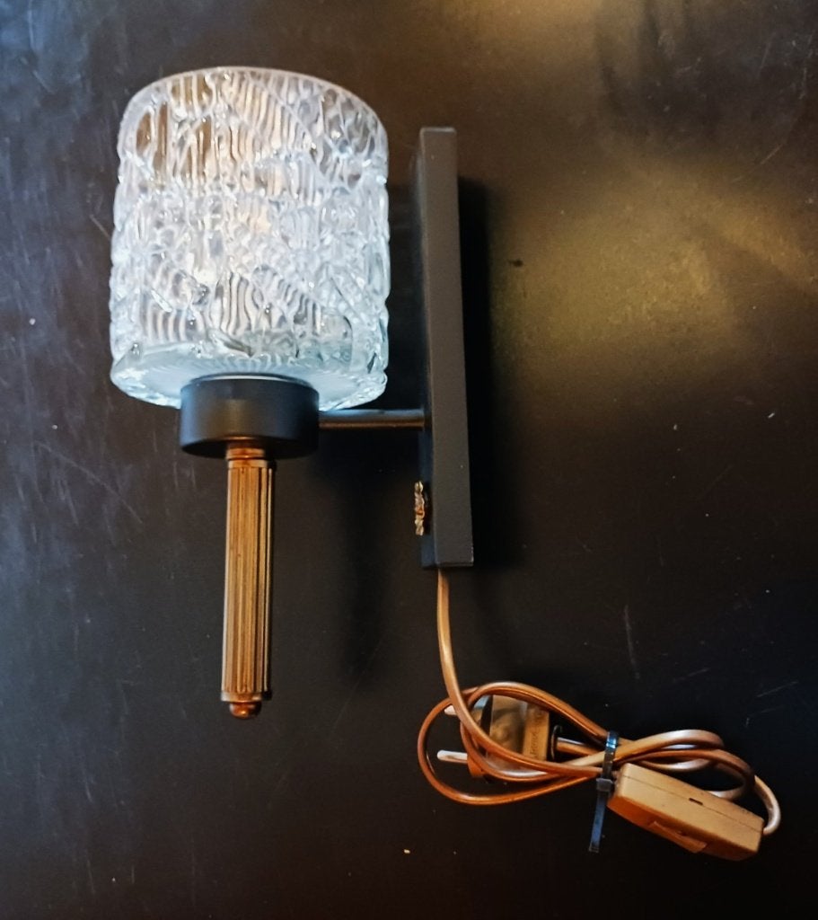 Vintage Mid-Century Wandlamp / Reliëf Glas / Jaren 60, Huis en Inrichting, Gebruikt, E14 (klein), Ophalen of Verzenden, Glas