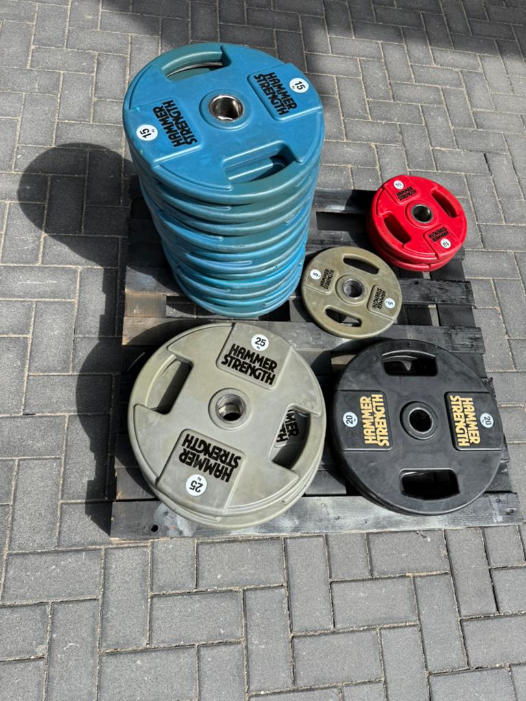 Hammer strength Plates Gewichten Schijven Fitness Halter, Ophalen, Gebruikt, Benen, Halterset