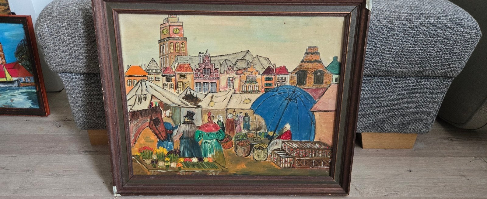 Schilderij Henk Vos - Levendige Marktscène, Antiek en Kunst, Kunst | Schilderijen | Klassiek, Doek, Realistisch, Ophalen of Verzenden