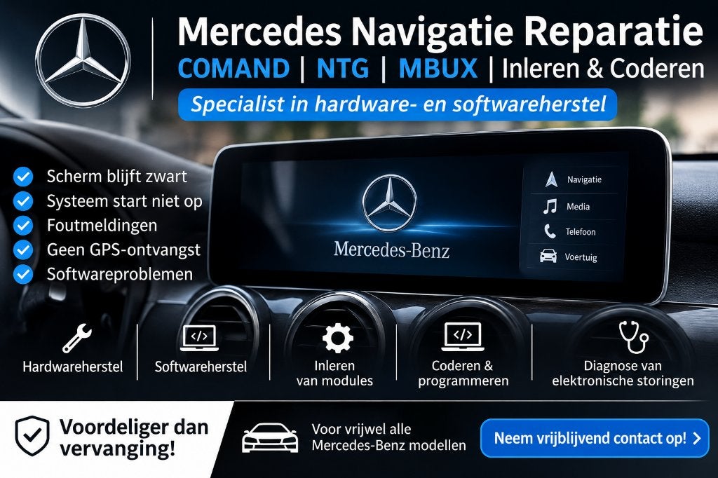 Mercedes Navigatie Reparatie COMAND NTG MBUX inleren-coderen, Auto diversen, Duitsland, Alfaelectronics@gmail.com, Nieuw, Ophalen of Verzenden
