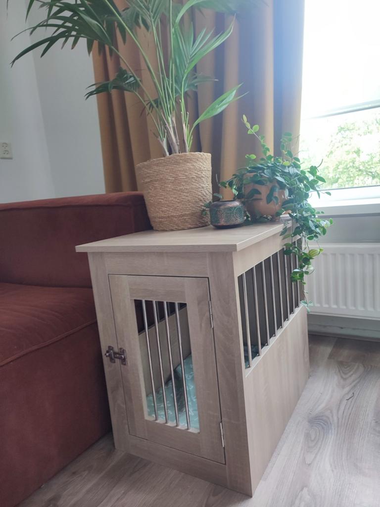 Hondenhok houtkleurig, Dieren en Toebehoren, Ophalen, 110 cm of meer