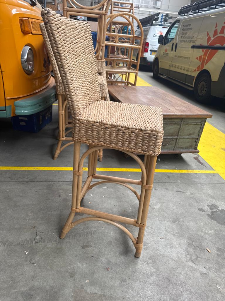 Rotan barkruk met rieten zitting en rugleuning, Ophalen, Gebruikt, Riet, 90 cm of meer