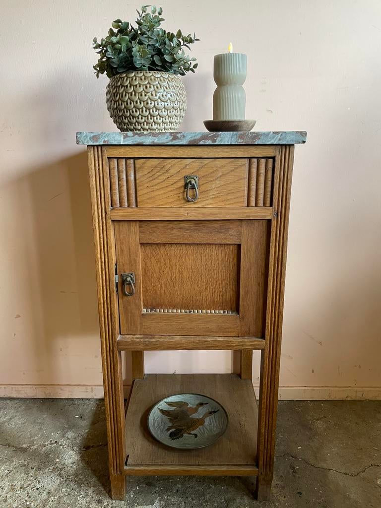 Vintage houten kastje met marmeren blad, Ophalen, Gebruikt