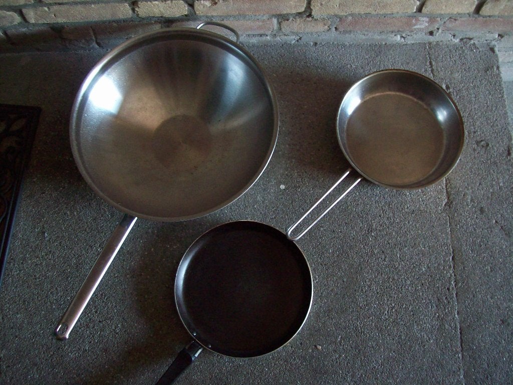 3 Pannen, Huis en Inrichting, Keuken | Potten en Pannen, Gebruikt, Pannenset, Ophalen of Verzenden, Overige merken