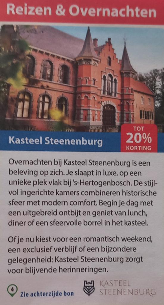 Kasteel Steenenburg tot 20% korting bij overnachting sHerto, Tickets en Kaartjes