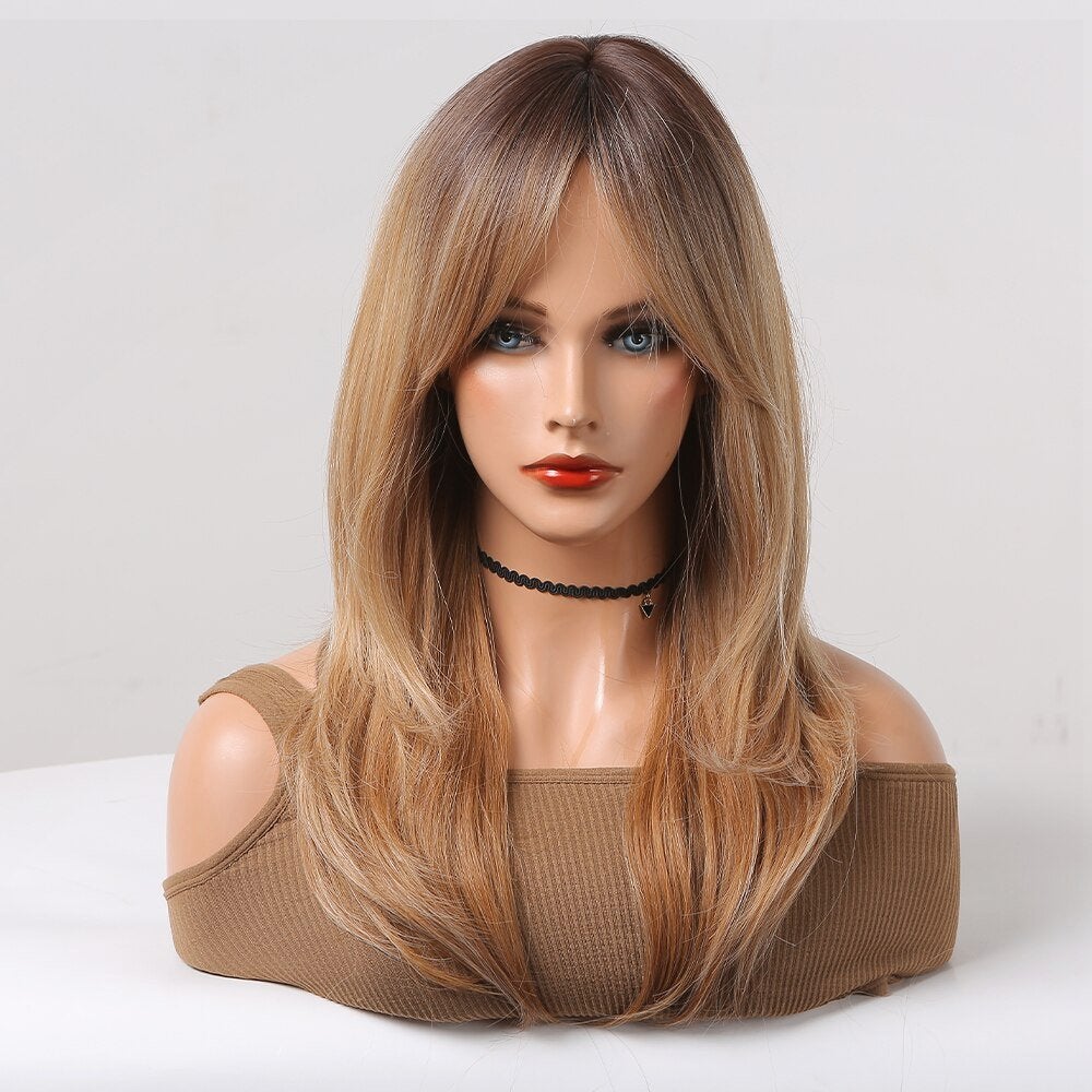 Dames Blonde Steile Ombre Pruik Blond Haar Vrouwen Haren, Verzenden, Nieuw, Pruik of Haarverlenging