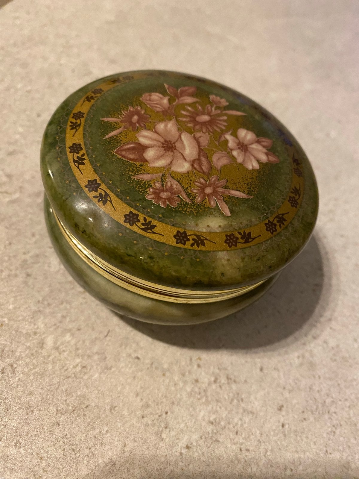 Vintage Groene Stenen Doosje met Bloemmotief, Antiek en Kunst, Antiek | Woonaccessoires, Ophalen of Verzenden