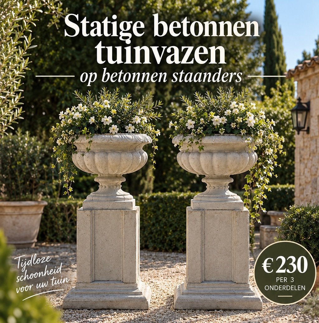 Statige betonnen zuilen met bloempotten – Italiaanse sfeer, Tuin en Terras, Ophalen, 40 cm of meer, Rond, Nieuw