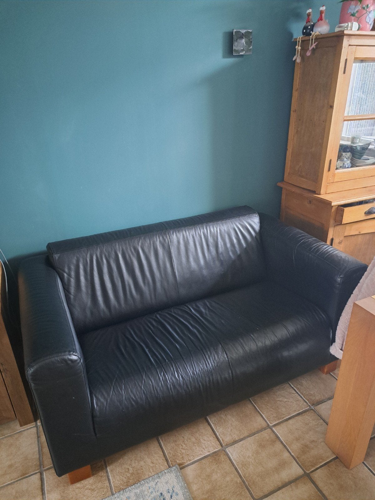 2-zits bank, zwart kunstleer, 150x80 cm, Huis en Inrichting, Ophalen, Gebruikt, 150 tot 200 cm, Tweepersoons