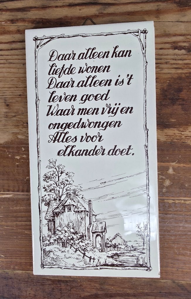 Antiek spreuktegel liefde 10x20cm, Ophalen of Verzenden