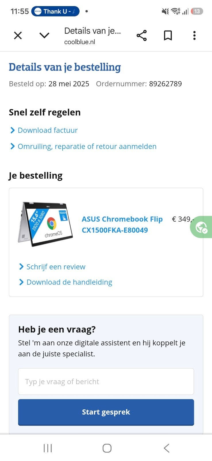 ASUS Chromebook Flip CX1500FKA-E80049 (ook als tablet), Ophalen