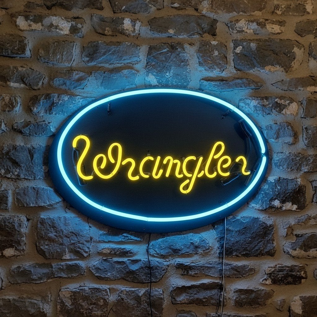 Vintage neonreclame Wrangler, tweekleurig, 100% in orde!, Verzamelen, Ophalen, Gebruikt, ., Lichtbak of (neon) lamp
