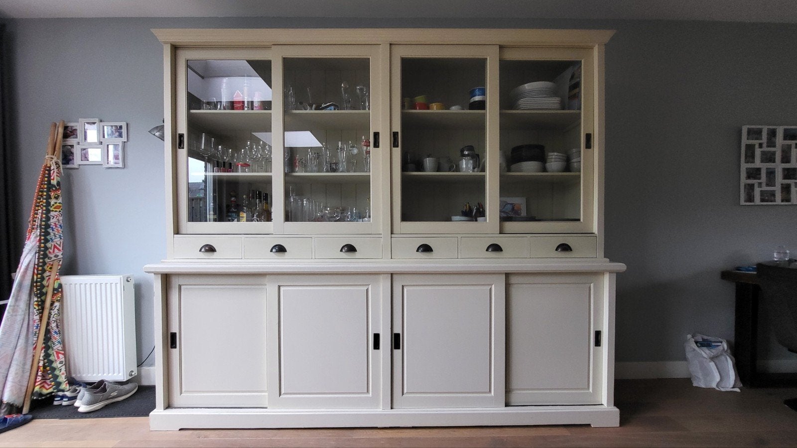Grote buffetkast met schuifdeuren en lades, Ophalen, Gebruikt, Met deur(en), Glas