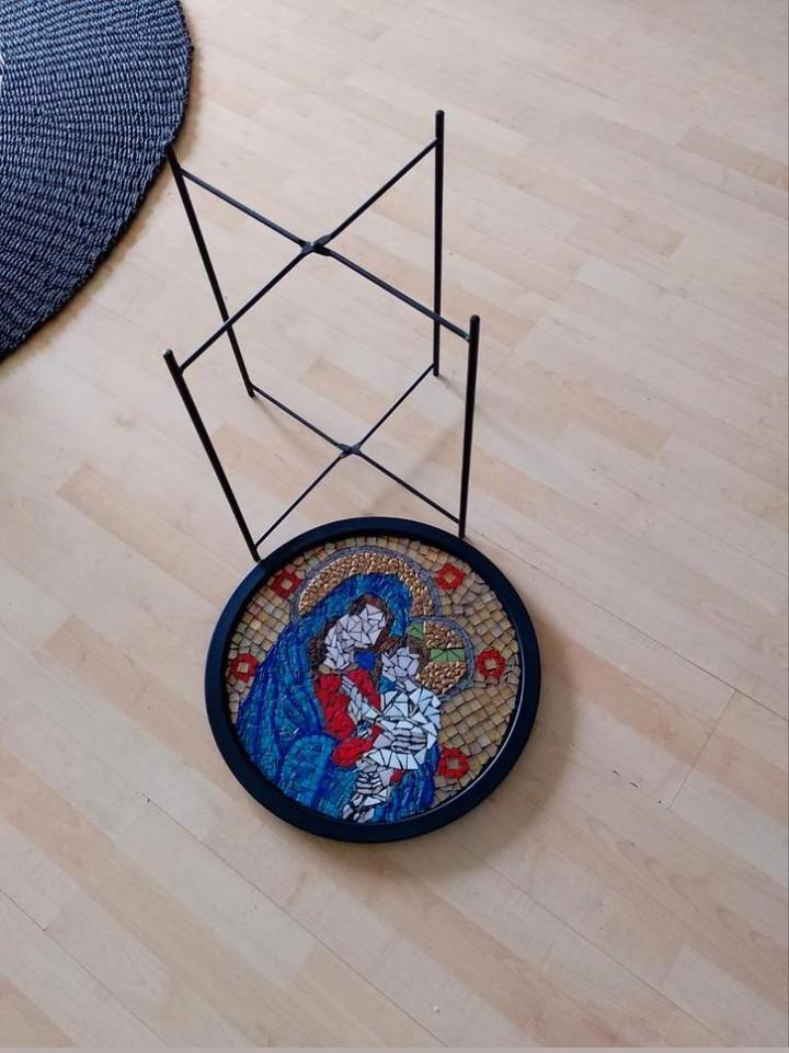 Unieke mozaïek bijzettafel., Minder dan 55 cm, Gebruikt, Metaal of Aluminium, Rond