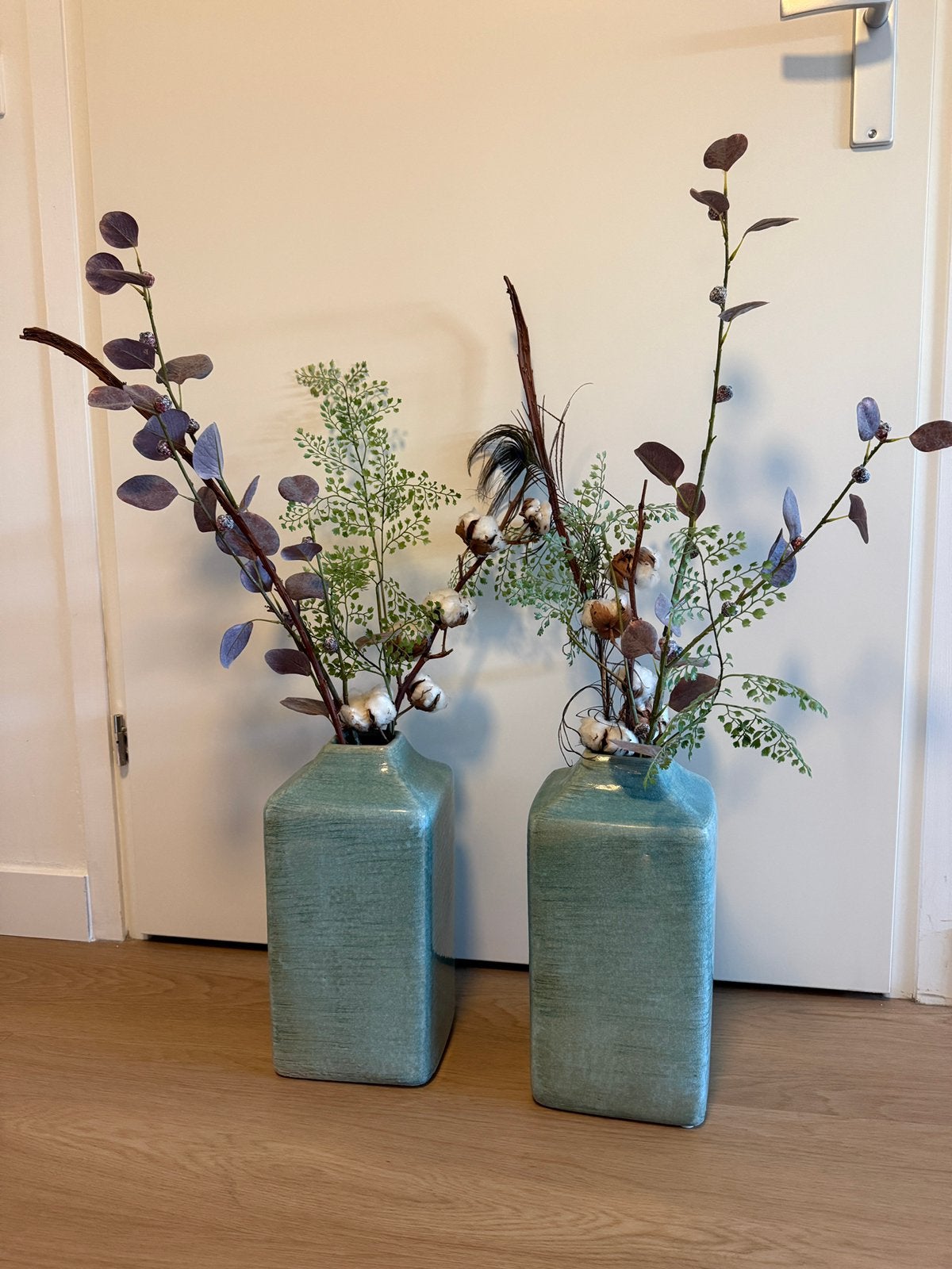 2 vazen blauw/groen, Ophalen, Zo goed als nieuw, Blauw, 35 cm