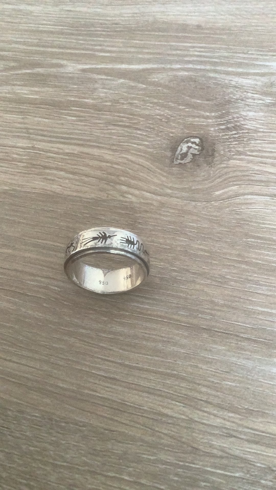 Zilveren draaibare ring gemerkt 950, Ophalen, Gebruikt, 19 tot 20, Dame of Heer