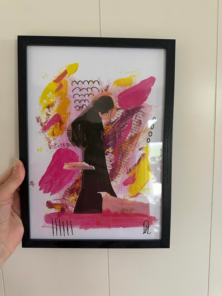 Abstracte mixed media kunst - A4 ingelijste poster, Antiek en Kunst, Ophalen of Verzenden