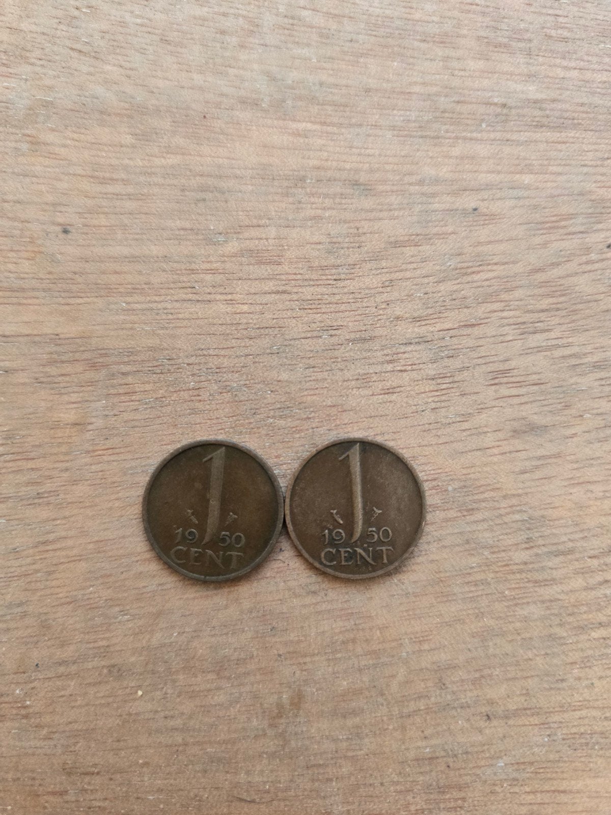 2x 1 Cent munt uit 1950, Ophalen of Verzenden, Koningin Juliana, 1 cent, Losse munt