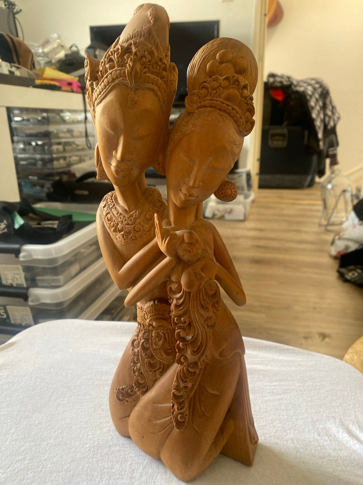 Houten Balinese Dansers Beeld - Handgesneden, Antiek en Kunst, Kunst | Beelden en Houtsnijwerken, Groep mensen, Ophalen of Verzenden