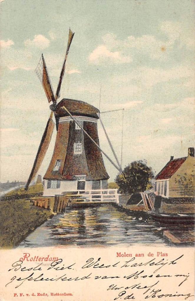 Rotterdam Molen aan de Plas 1904, Ophalen of Verzenden, Voor 1920, Gelopen, Zuid-Holland