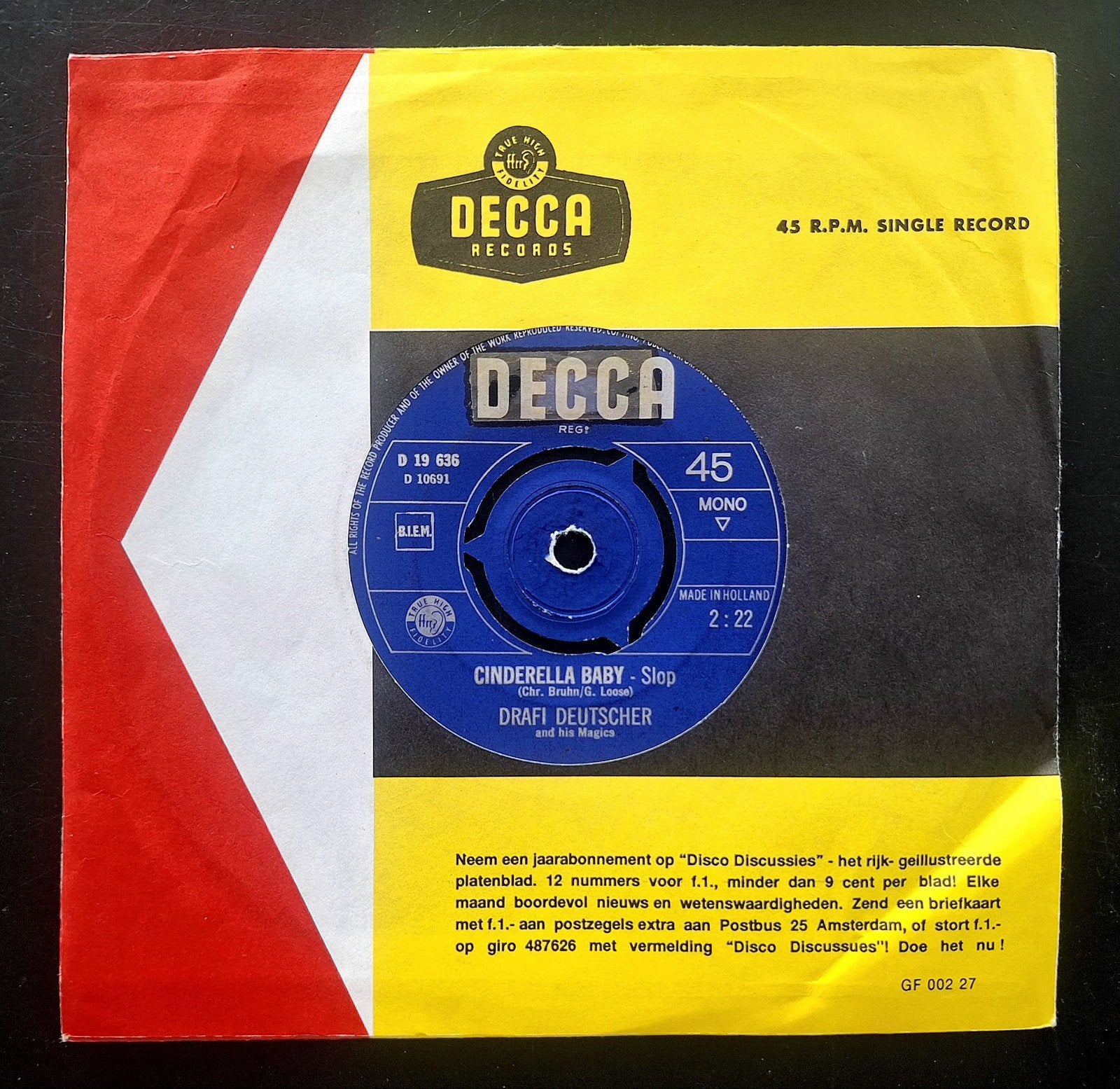 7"/SINGLE  GERHARD WENDLAND - Cinderella Baby, Ophalen of Verzenden, Gebruikt, Pop