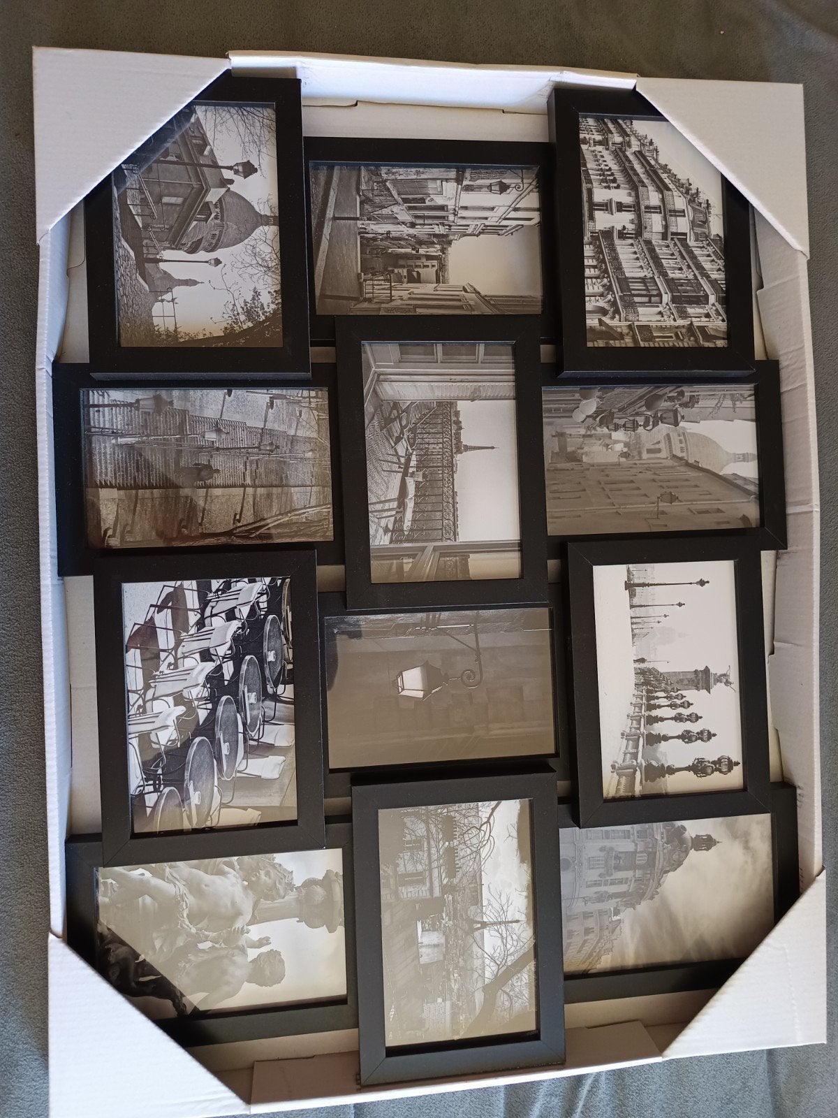 Zwarte fotolijst collage met 12 vakken, Huis en Inrichting, Met glas, Kunststof, Nieuw, Zwart