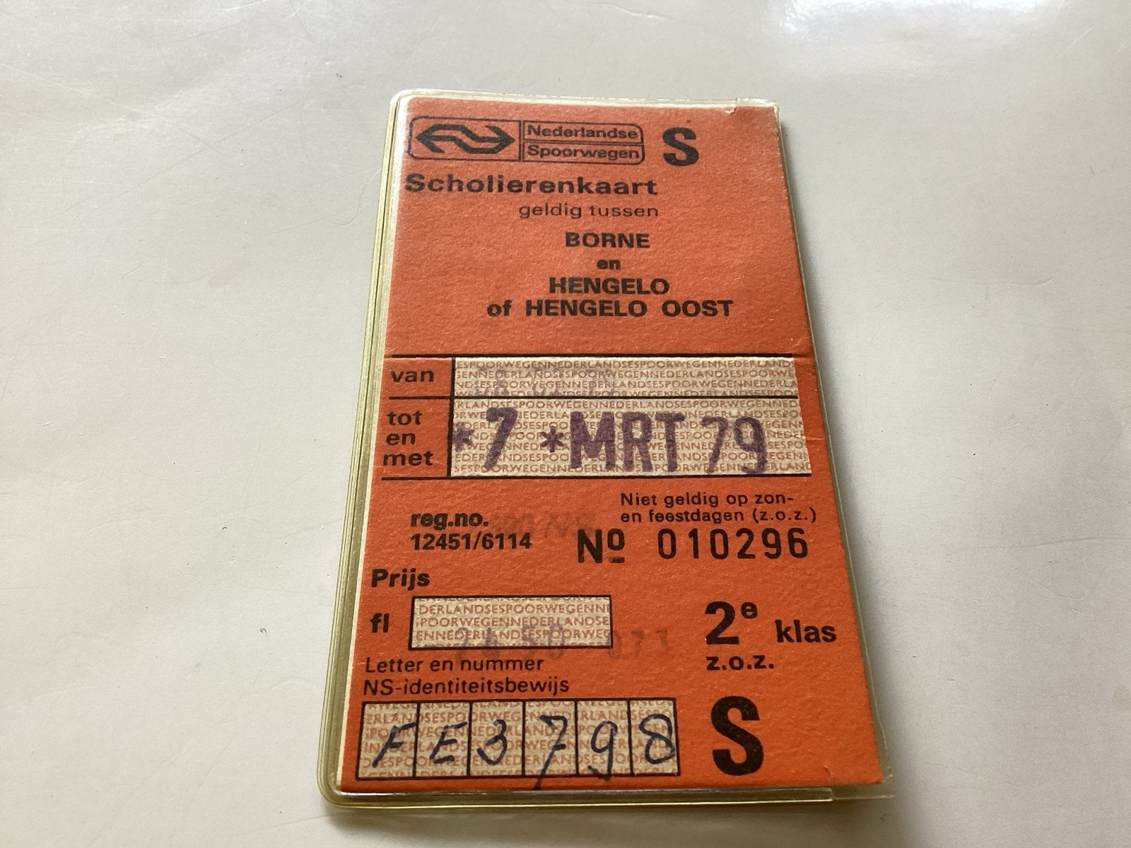 NS Scholierenkaart Borne - Hengelo Oost 1979, Verzamelen, Ophalen of Verzenden, Zo goed als nieuw, Trein, Overige typen
