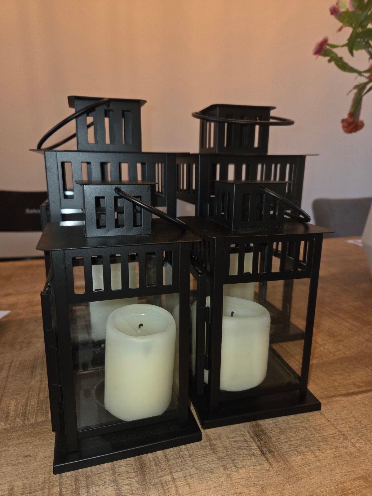 Set van 4 zwarte metalen lantaarns met kaarsen, Ophalen, Zo goed als nieuw, Metaal, Minder dan 25 cm