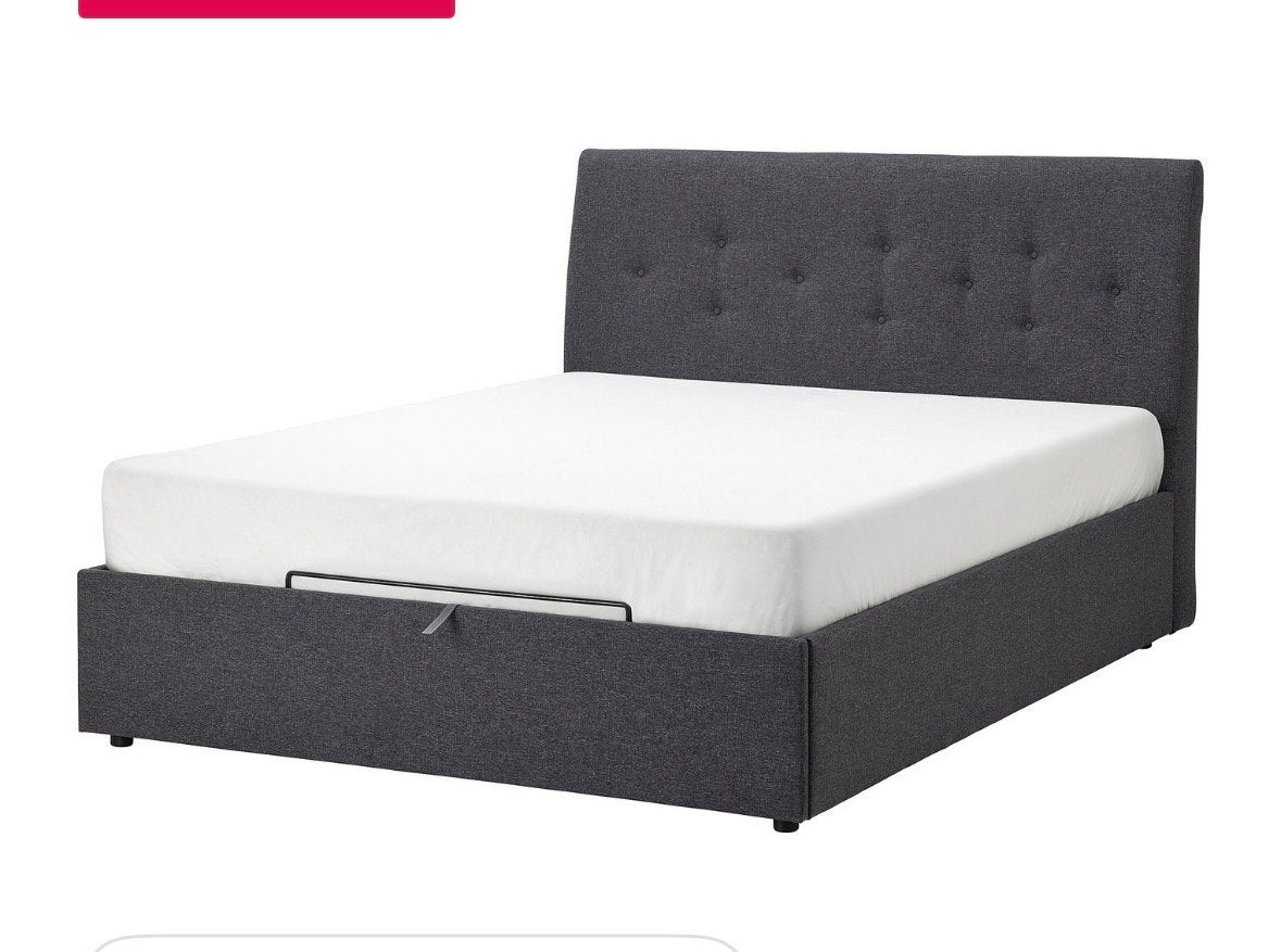 IKEA IDANAS bed met opbergruimte, donkergrijs, Ophalen, Verstelbaar, Tweepersoons, Zo goed als nieuw