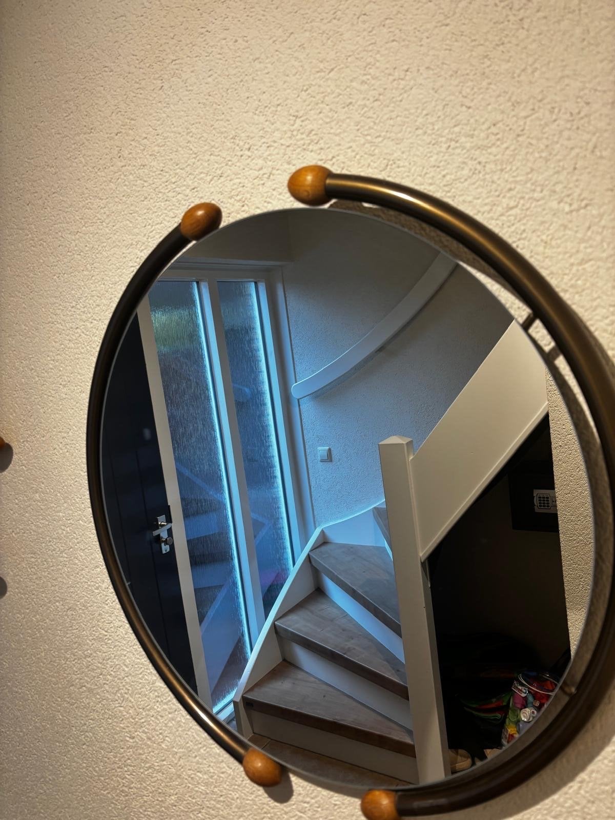 Ronde spiegel met houten details, Ophalen, Zo goed als nieuw, Rond, 50 tot 75 cm