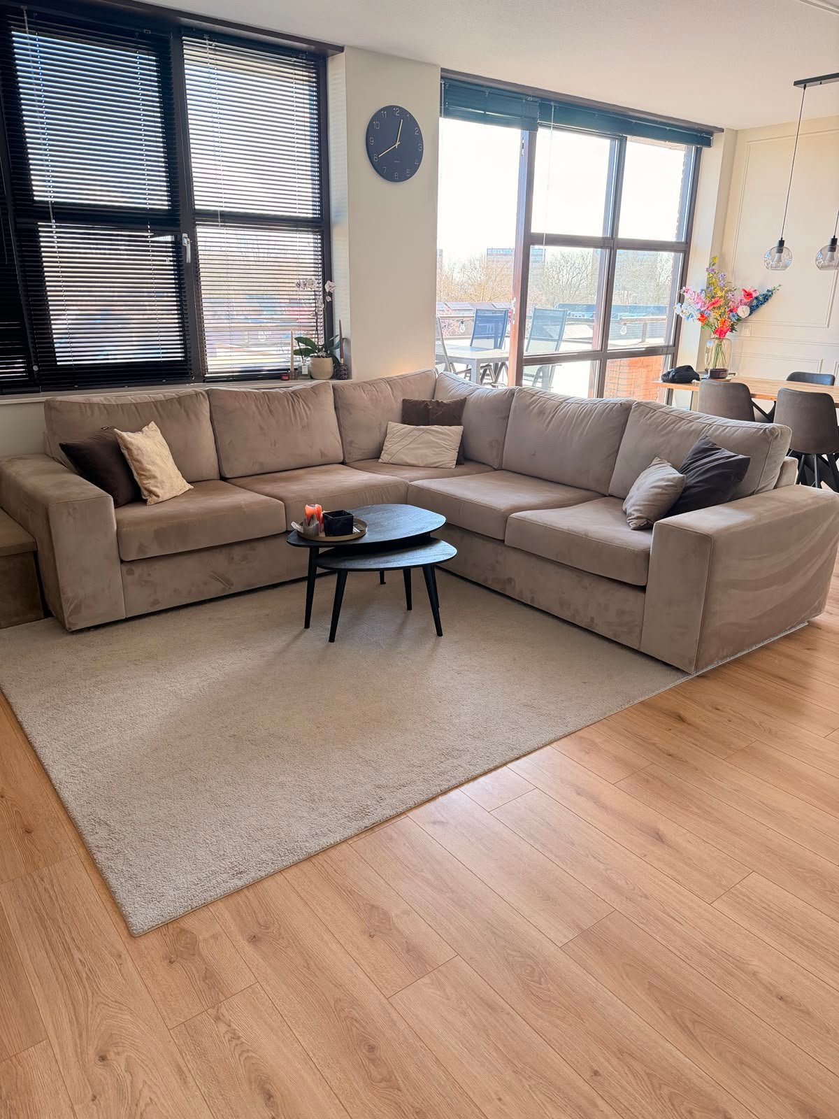 Luxe hoekbank taupe/beige – zeer nette staat!, 250 tot 300 cm, Hoekbank, Ophalen of Verzenden, Zo goed als nieuw