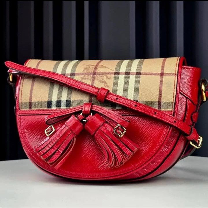 Burberry Half Moon Tassel tas – rood leer – House Check, Ophalen, Rood, Handtas