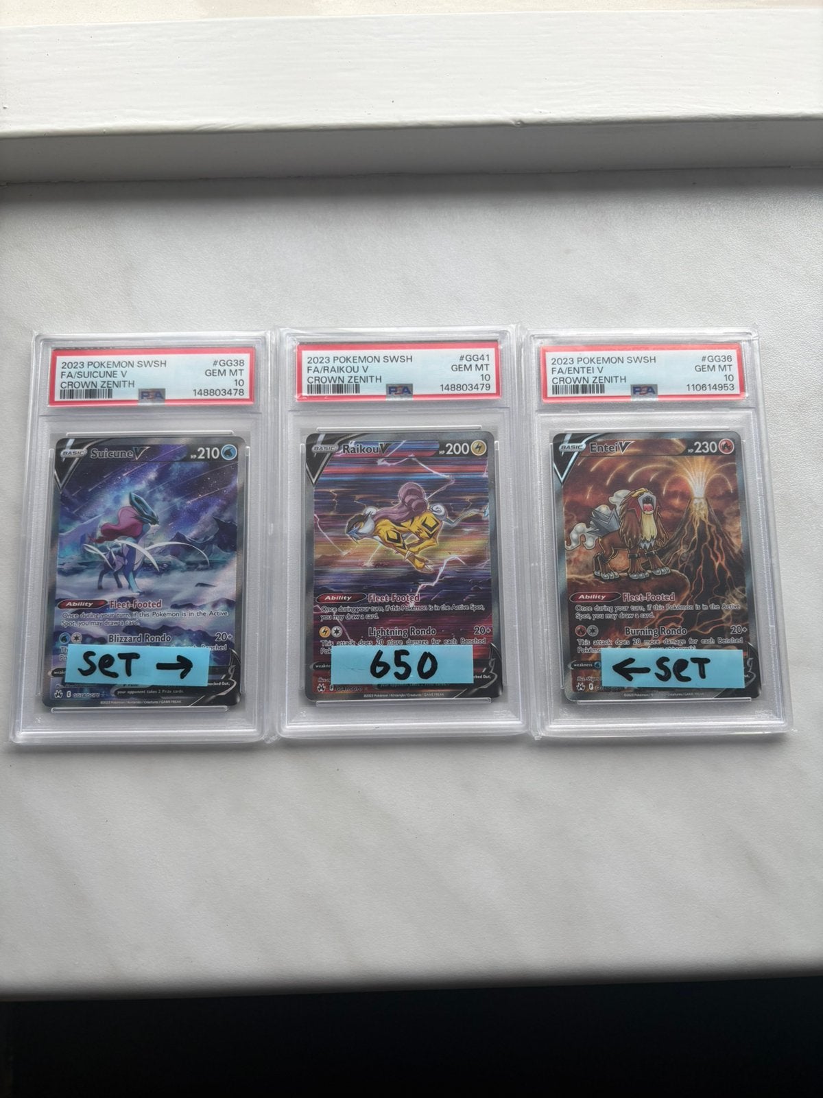 Suicune, Raikou, Entei V - PSA 10, Ophalen of Verzenden, Zo goed als nieuw