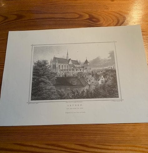 Prent Hooglandse kerk Leiden, Ophalen of Verzenden, Voor 1940, Zo goed als nieuw, Overige onderwerpen