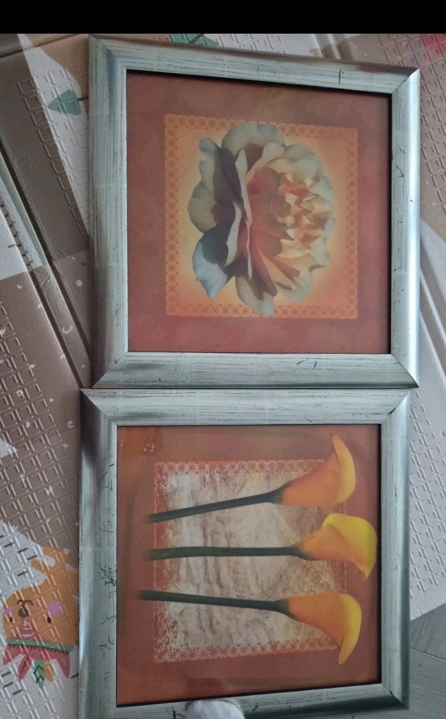 Set van 2 ingelijste bloemenprints, Minder dan 50 cm, Gebruikt, Ophalen of Verzenden, Print