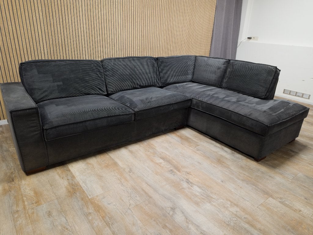 ZEER MOOI Antraciet Ribstof Hoekbank van WOOOD !!!, Info@banxtel.nl, Hoekbank, Hoekbank, Ophalen of Verzenden
